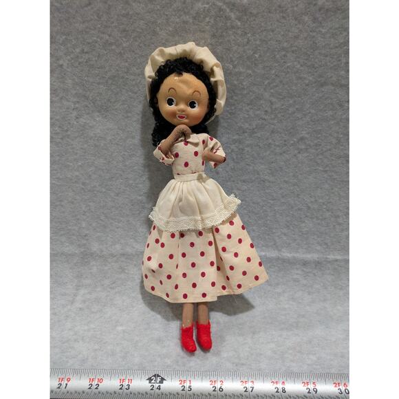 Vintage Hand Painted Doll Stockinette African Red Polka Dot Dress Collection - Picture 2 of 9